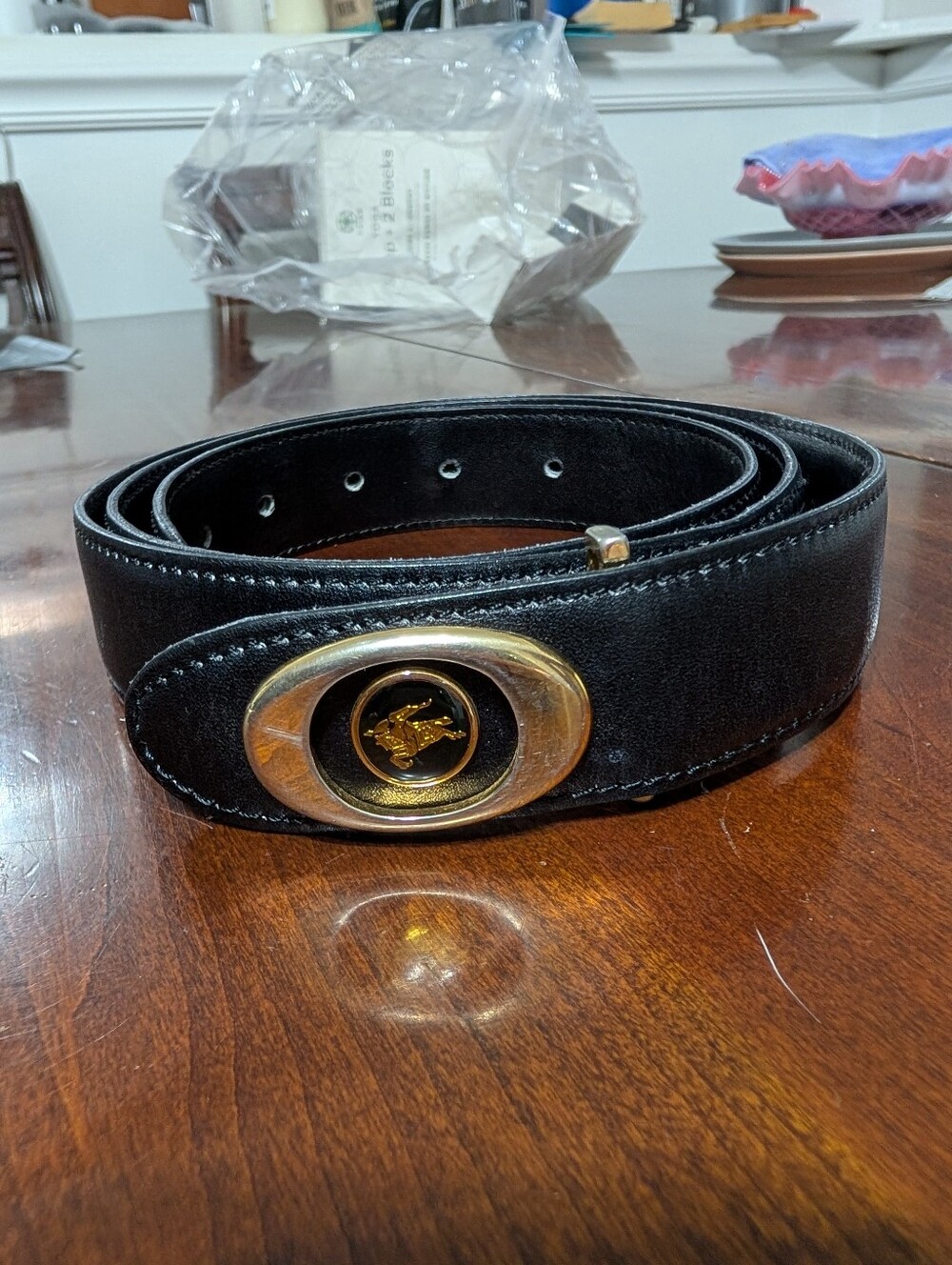 Vintage Burberrys Black Calf Leather Oval EKD Belt 38 40 Plus Size XL